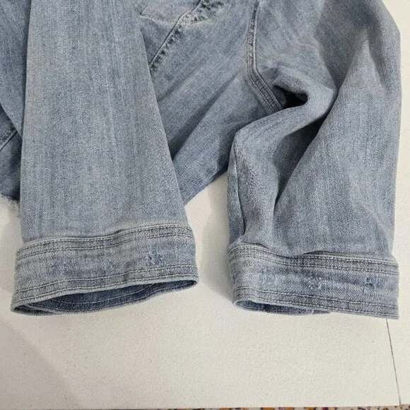 Torrid Crop Denim Jacket Light Wash Sz 3X Stretch 3/4 Sleeve Button Up Collared - Picture 5 of 12